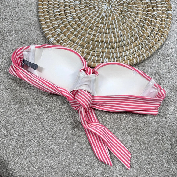 Aerie Stripes Molded Cup Push Up Bikini Bandeau 34A & Hipster Bottom Pink M - Picture 7 of 11